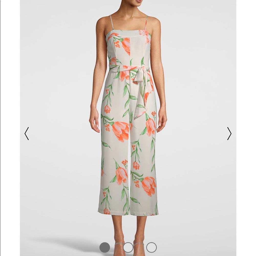white house black market floral cropped jumpsuit